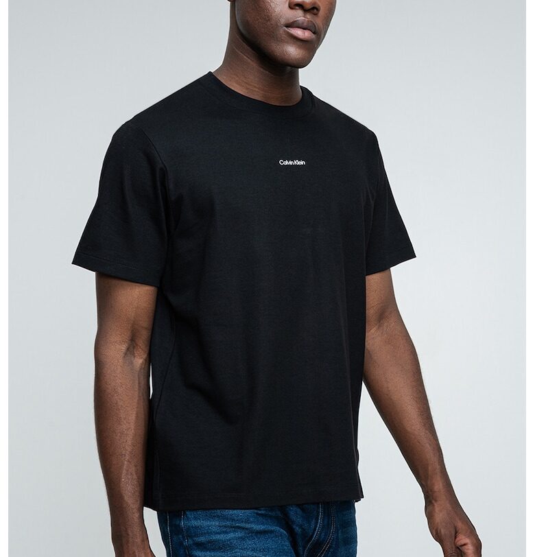 Свободна тениска от пике - Бял/Черен CALVIN KLEIN