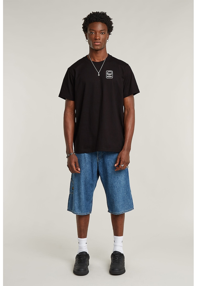 Свободна тениска с принт - Бял/Черен/Жълт G-STAR