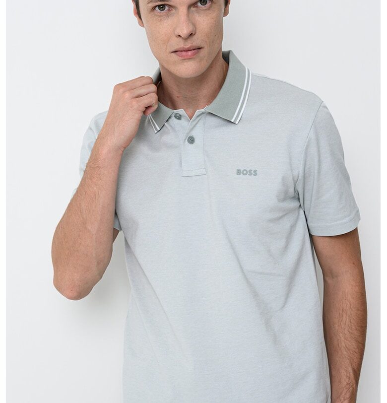 Свободна тениска с яка - Бледозелен BOSS