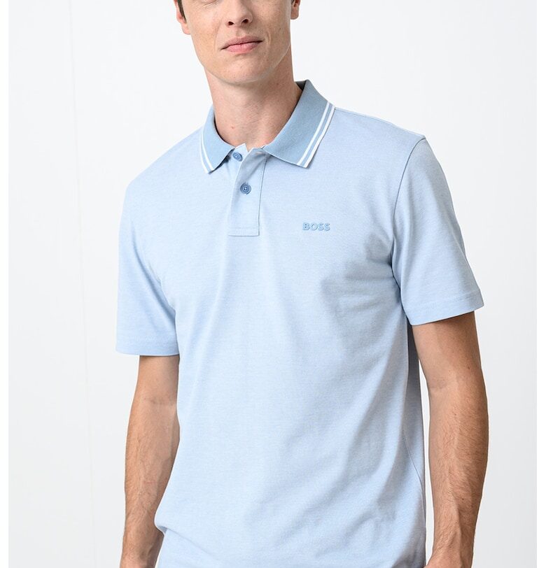 Свободна тениска с яка - Ледено синьо BOSS