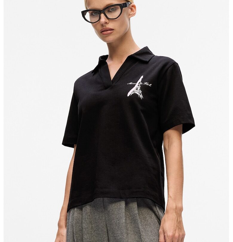 Свободна тениска с яка - Бял/Черен Karl Lagerfeld