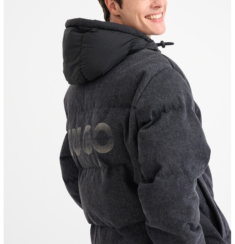 Свободно зимно яке Bowan с качулка - Tъмносив HUGO