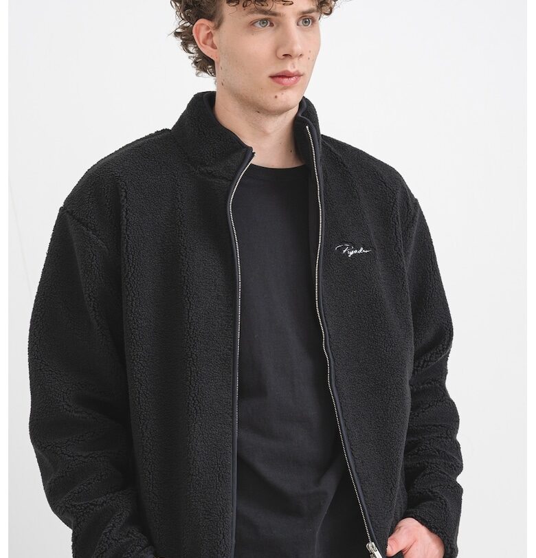 Свободно плюшено яке с миди яка - Черен Pegador