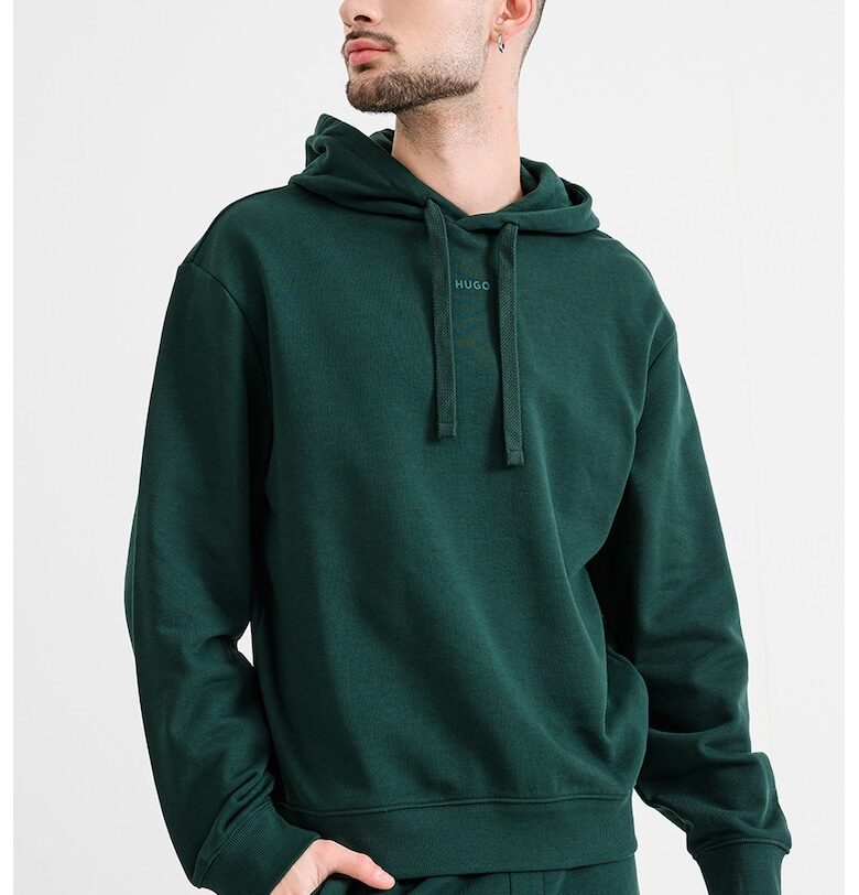Свободно худи Dapo с лого - Тъмнозелен HUGO