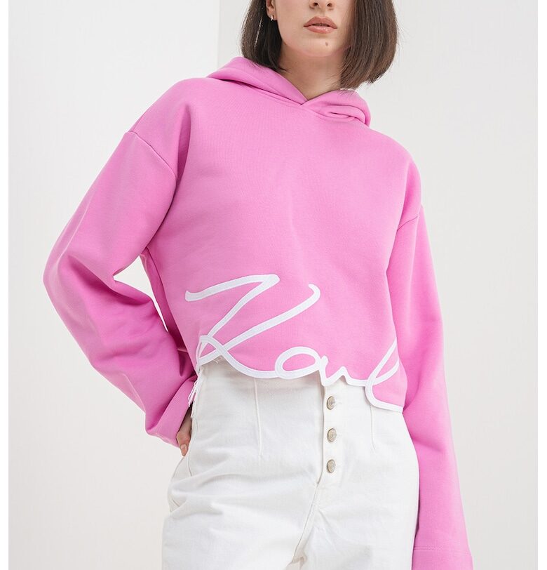 Свободно худи с органичен памук с лого - Фуксия Karl Lagerfeld