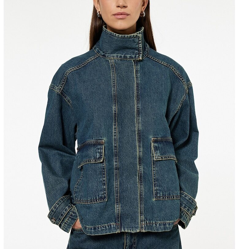 Свободно яке от деним с висока яка - Тъмносин KOTON