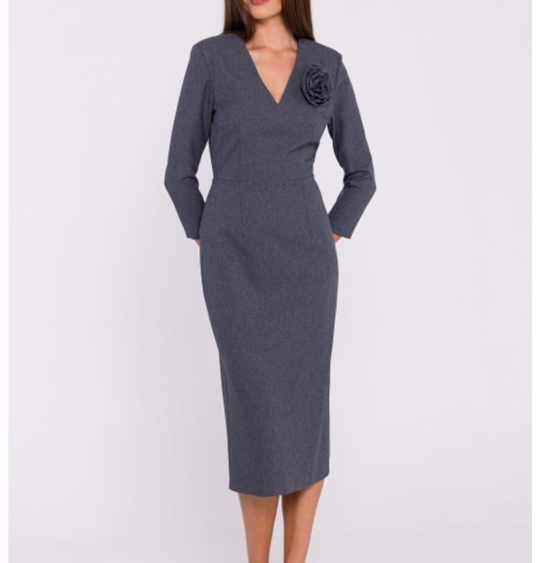 Семпла миди рокля с V-образно деколте Stylove