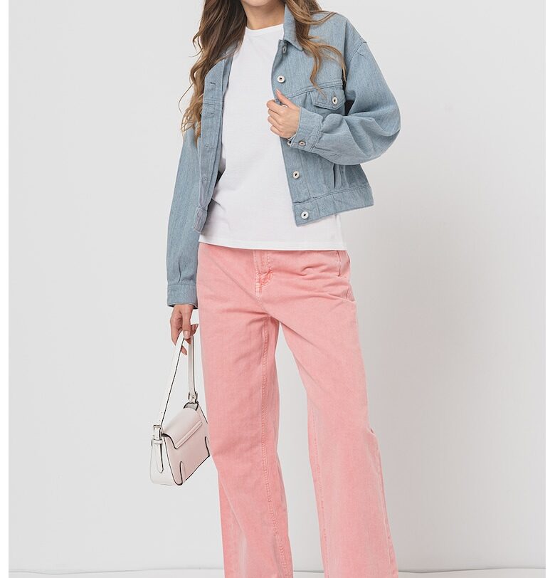 Скъсено дънково яке с копчета - Прашно синьо Mustang