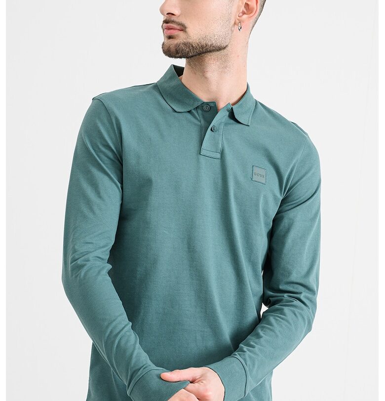 Слим блуза с яка - Аква зелено BOSS