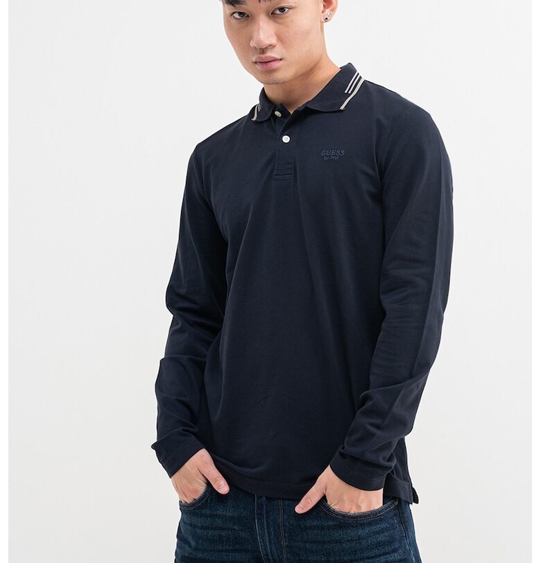 Слим блуза с яка - Тъмносин/Сиво-бежов GUESS