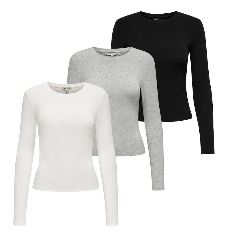 Слим блузи - 3 броя - Слонова кост/Черен/Сив Only