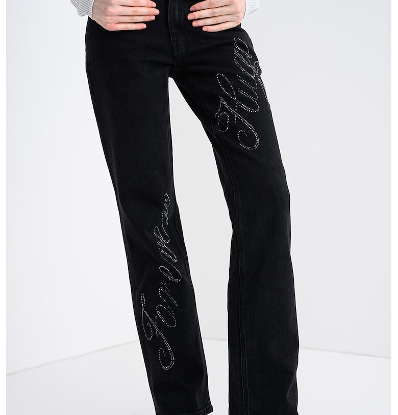 Слим дънки Gamera с лого с декоративни камъни - Избеляло черно HUGO