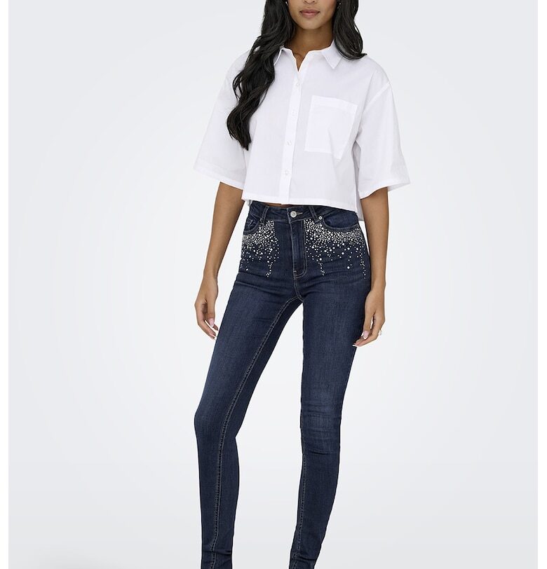 Слим дънки с декоративни камъни - Тъмносин Only