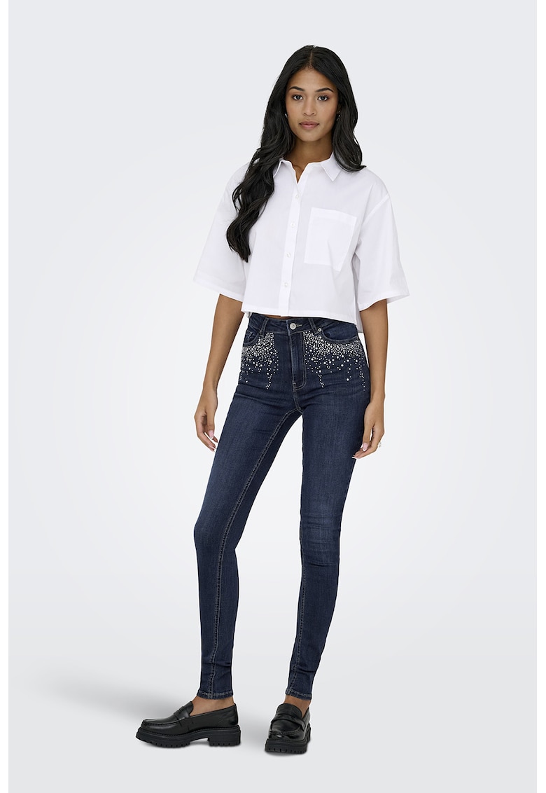 Слим дънки с декоративни камъни - Тъмносин Only