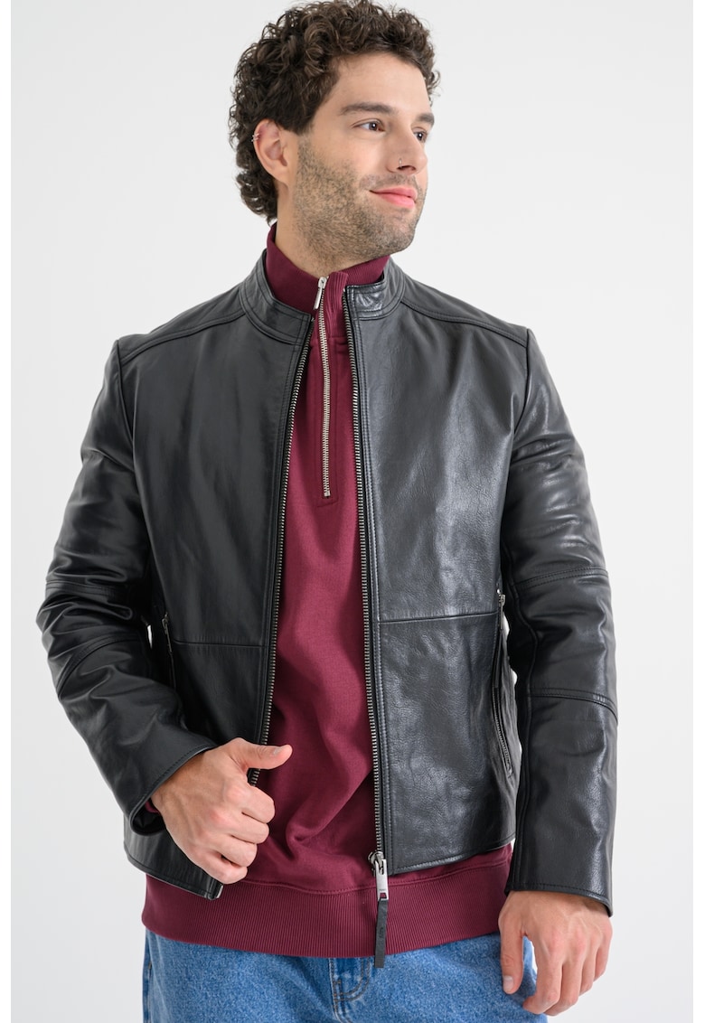 Слим кожено яке Lokis - Черен HUGO