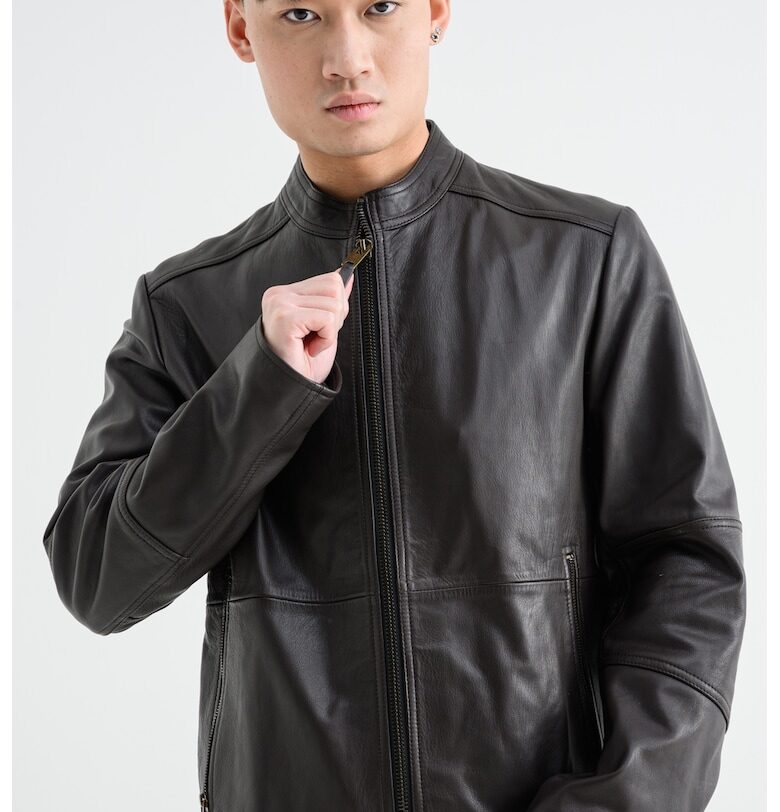 Слим кожено яке Lokis - Тъмнокафяв HUGO