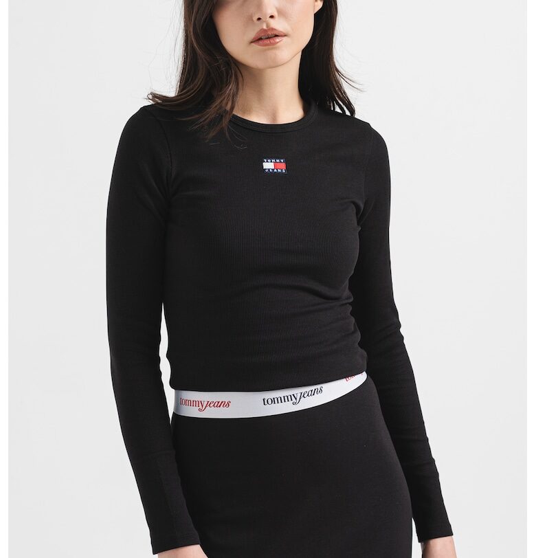 Памучна слим блуза - Черен Tommy Jeans