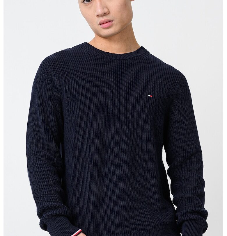 Слим пуловер от органичен памук - Ултрамарин синьо Tommy Hilfiger