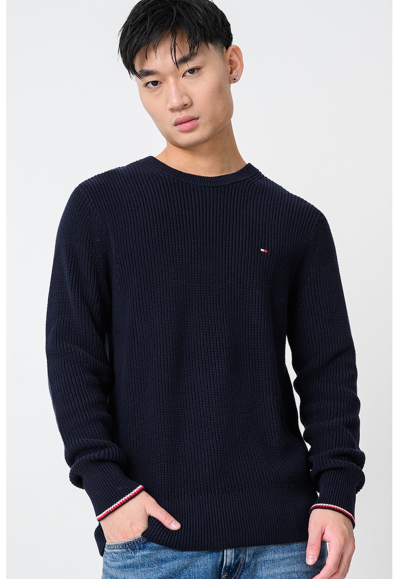 Слим пуловер от органичен памук - Ултрамарин синьо Tommy Hilfiger