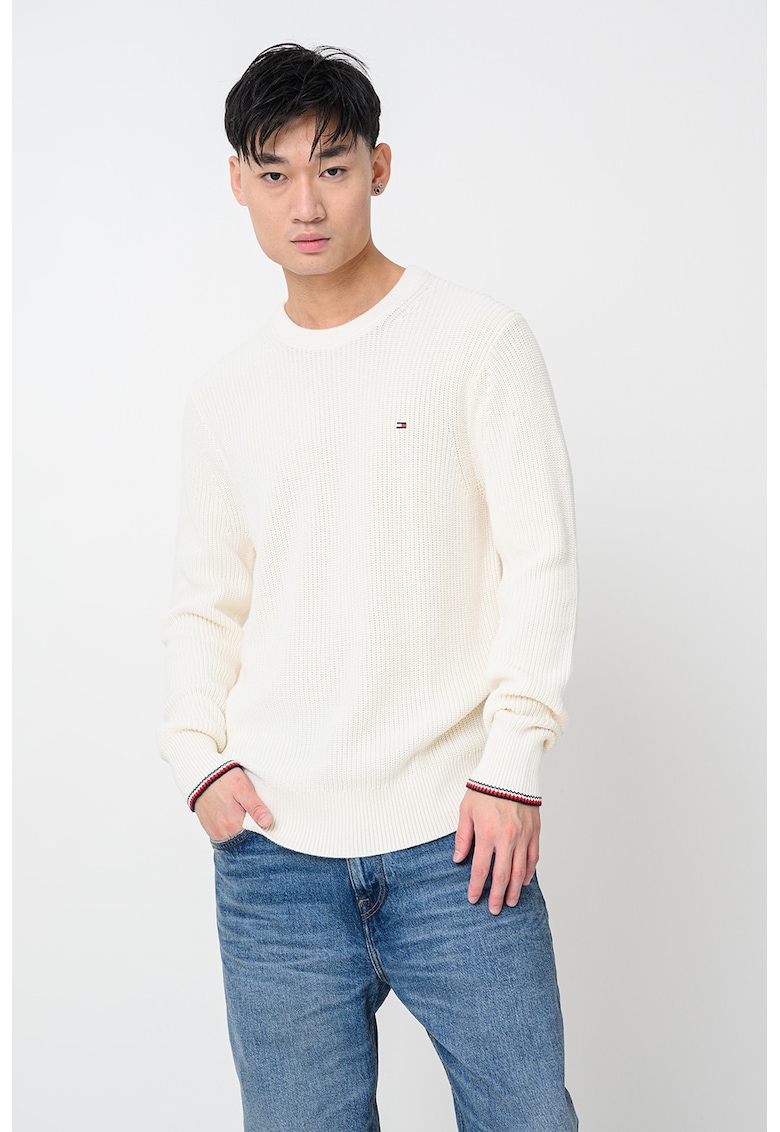 Слим пуловер от органичен памук - Мръснобял Tommy Hilfiger