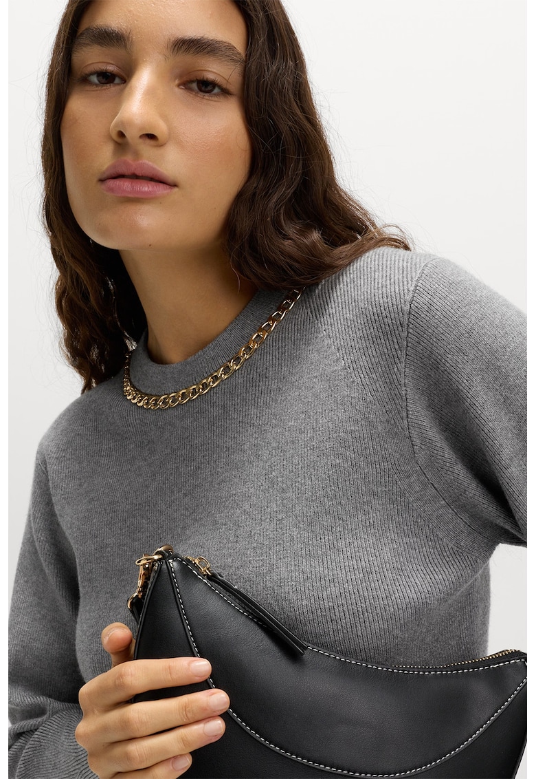 Слим пуловер с верижка - Светлосив меланж Marks Spencer