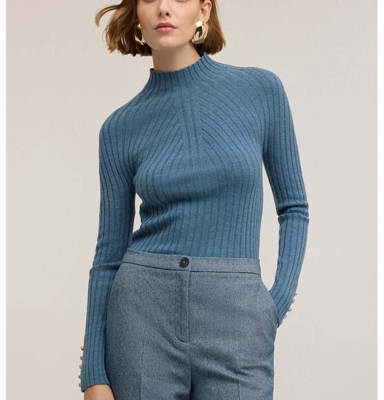 Слим пуловер с вълна - Прашно синьо Motivi