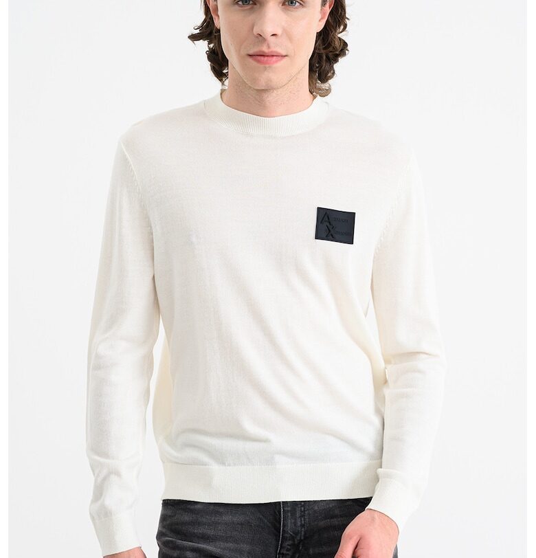 Слим пуловер с вълна с лого - Крем ARMANI EXCHANGE