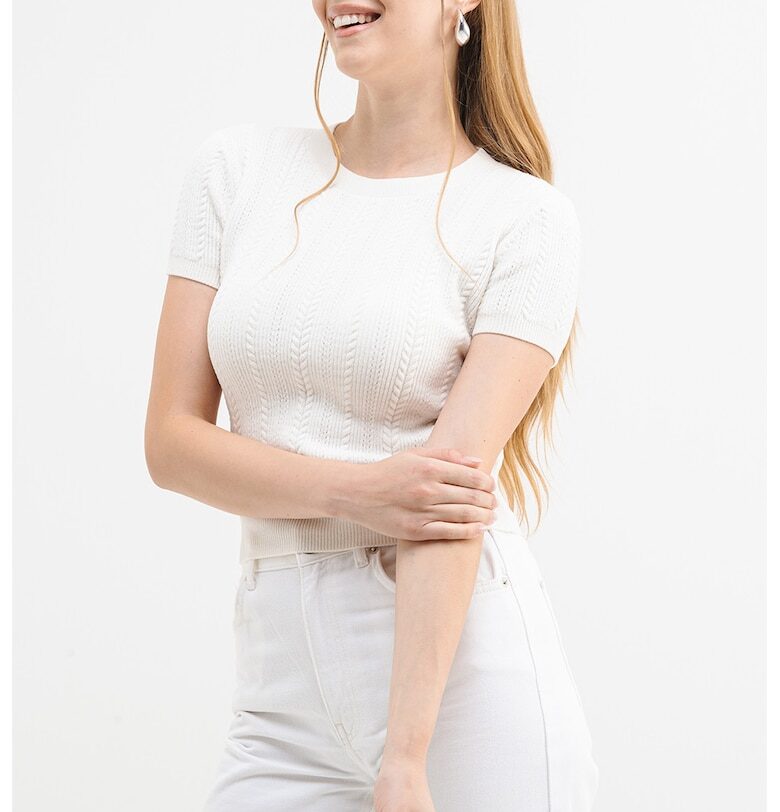 Слим пуловер с къси ръкави - Бял GUESS