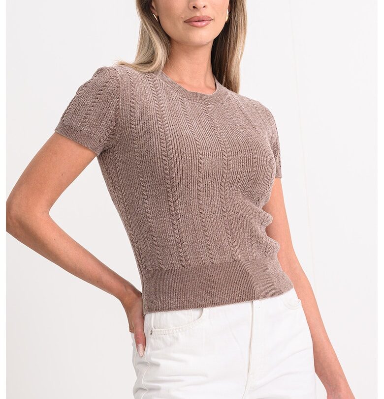 Слим пуловер с къси ръкави - Камел GUESS