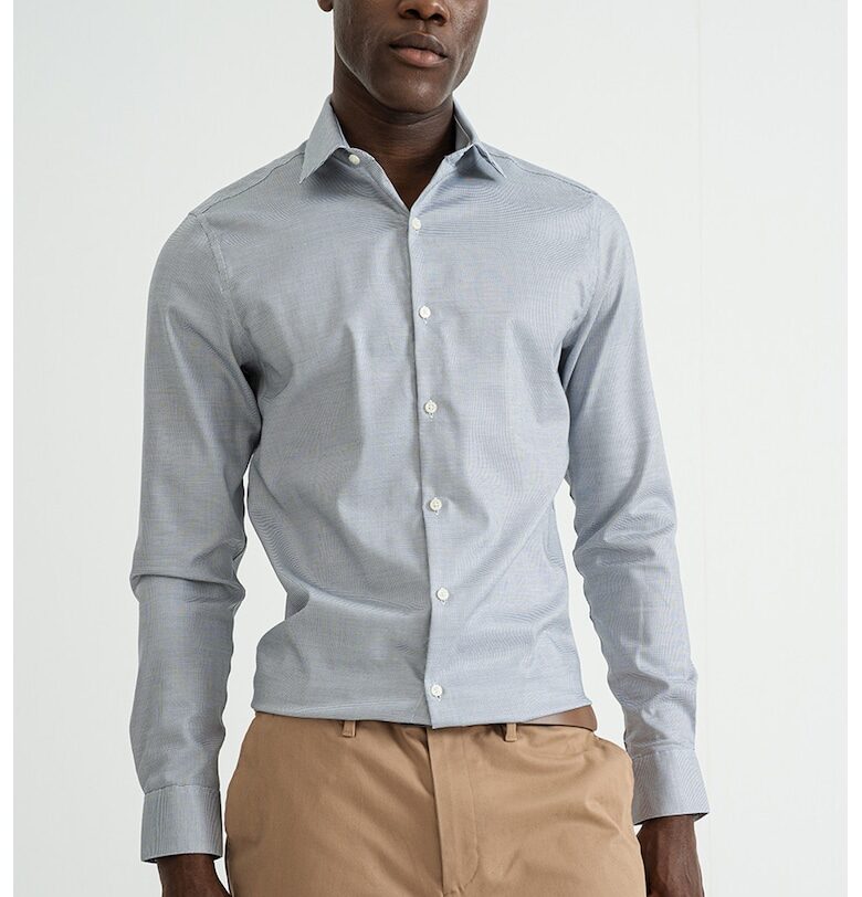 Слим риза с маншети с копчета - Бял/Черен CALVIN KLEIN