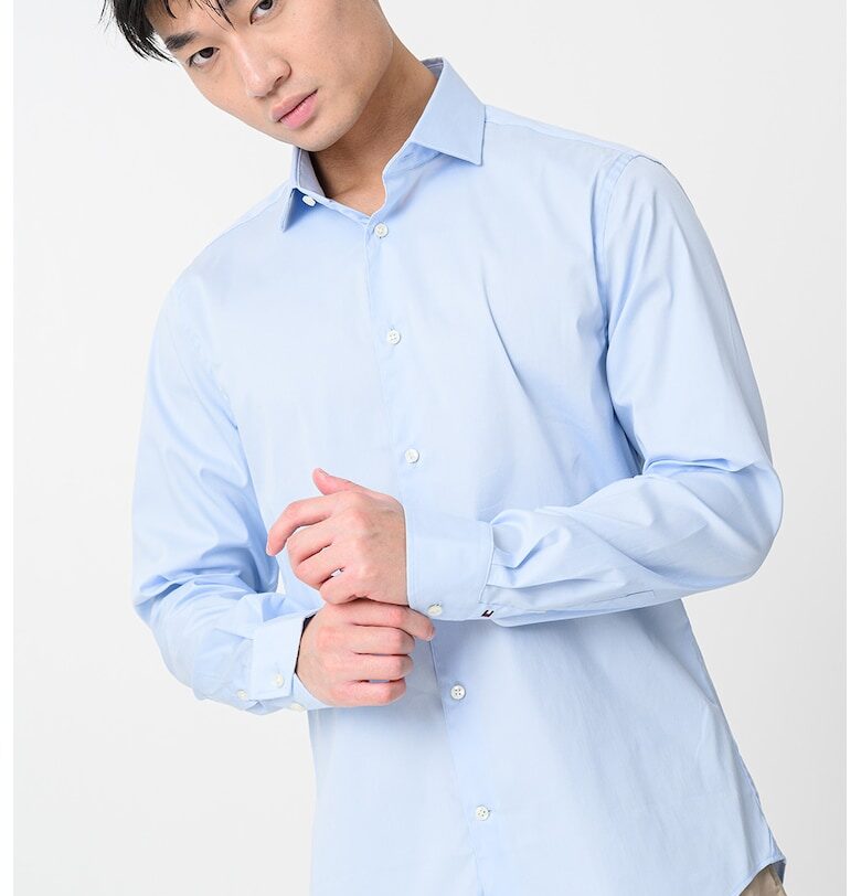 Слим риза с органичен памук с дълги ръкави - Пастелносин Tommy Hilfiger