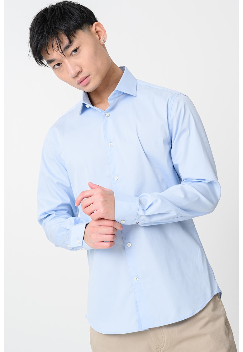 Слим риза с органичен памук с дълги ръкави - Пастелносин Tommy Hilfiger