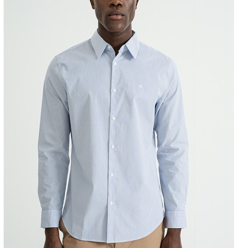 Слим риза с райе и лого - Бял/Индигово синьо CALVIN KLEIN