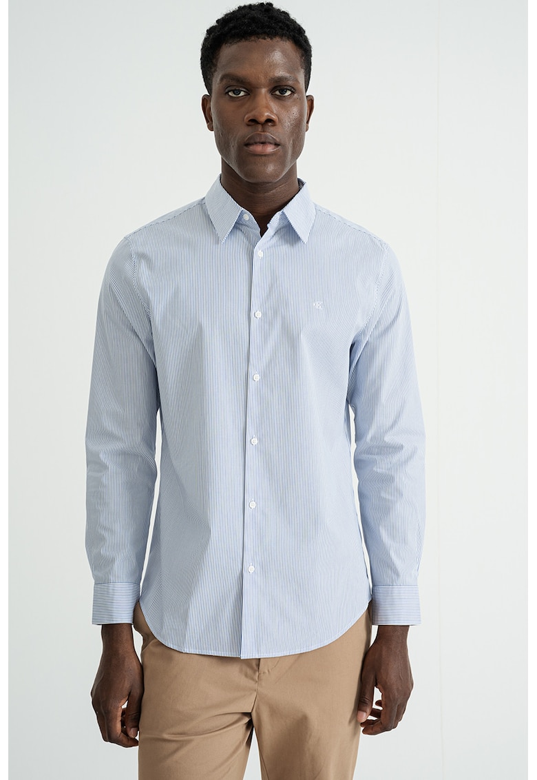 Слим риза с райе и лого - Бял/Индигово синьо CALVIN KLEIN