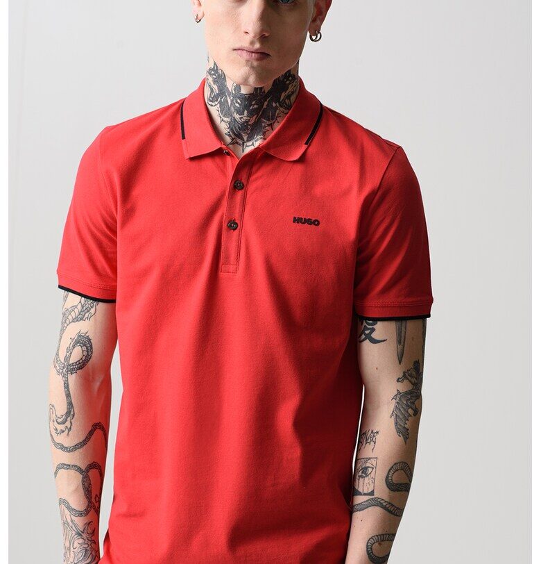 Слим тениска Dinoso с яка - Червен HUGO