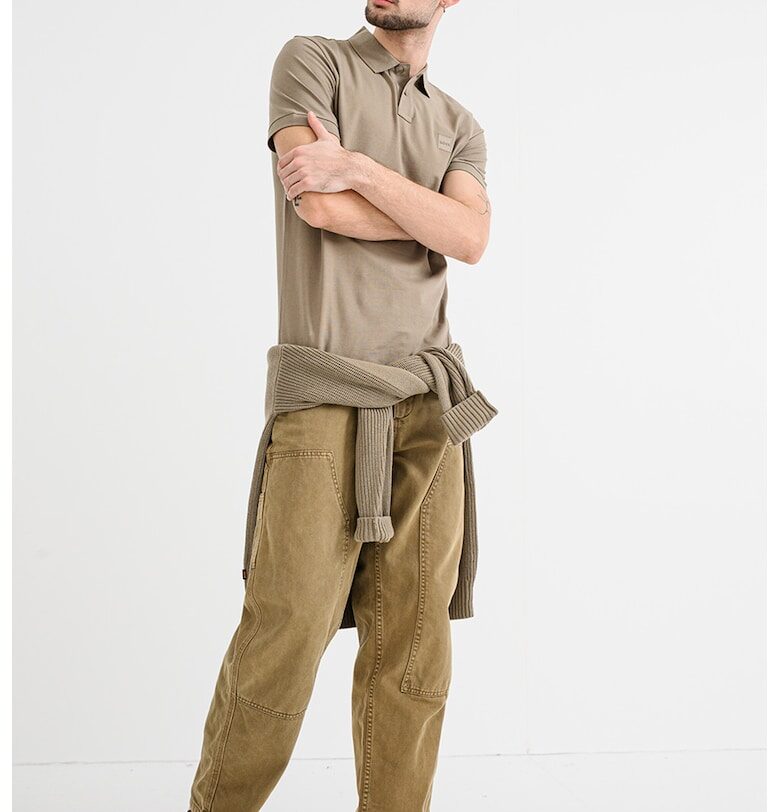 Слим тениска Passenger с яка - Светлокафяв BOSS