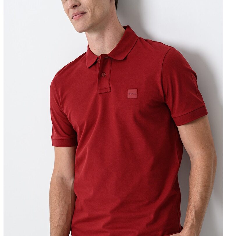 Слим тениска Passenger с яка - Бордо BOSS