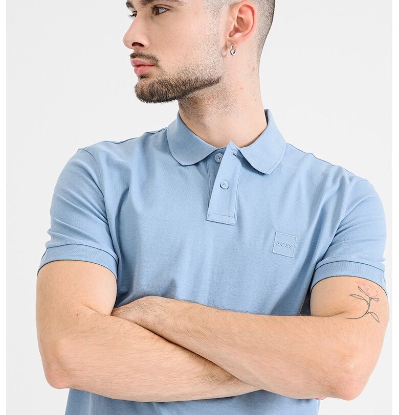 Слим тениска Passenger с яка - Светлосин BOSS