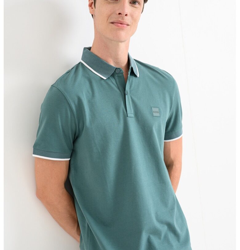 Слим тениска Passertip с яка - Аква зелено BOSS