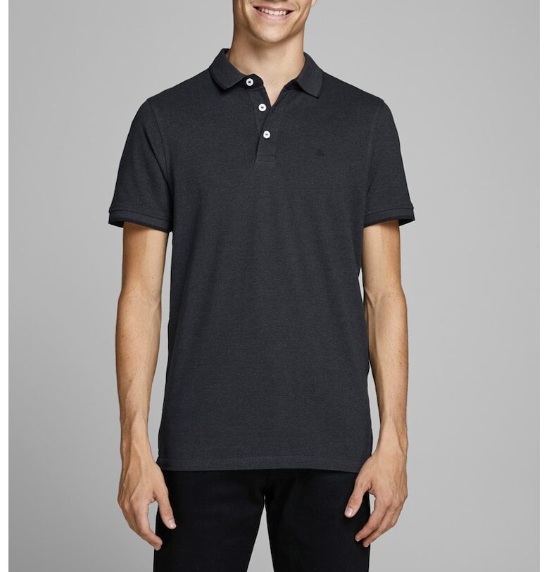 Слим тениска Paulos от органичен памук с яка - Антрацитно сиво Jack  Jones