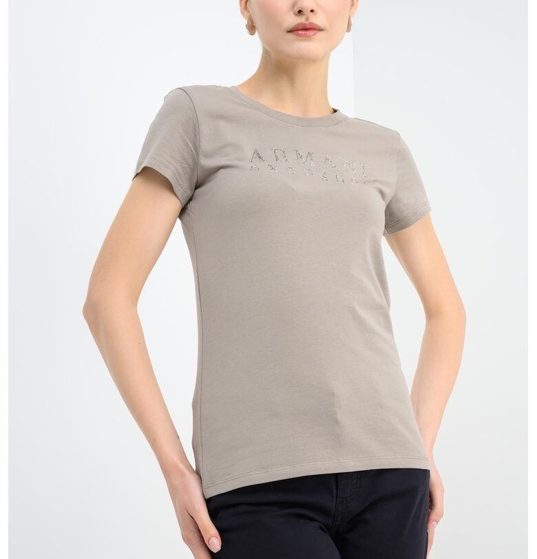 Слим тениска с декорирано лого - Сиво-кафяв/Сребрист ARMANI EXCHANGE