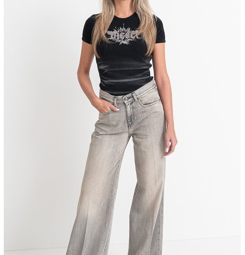 Слим тениска с овално деколте - Черен/Сребрист Diesel