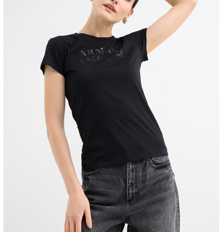 Слим тениска с овално деколте и лого - Черен ARMANI EXCHANGE