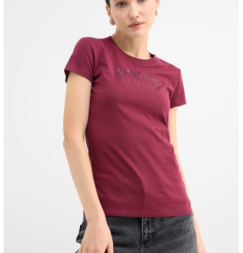 Слим тениска с овално деколте и лого - Бордо ARMANI EXCHANGE