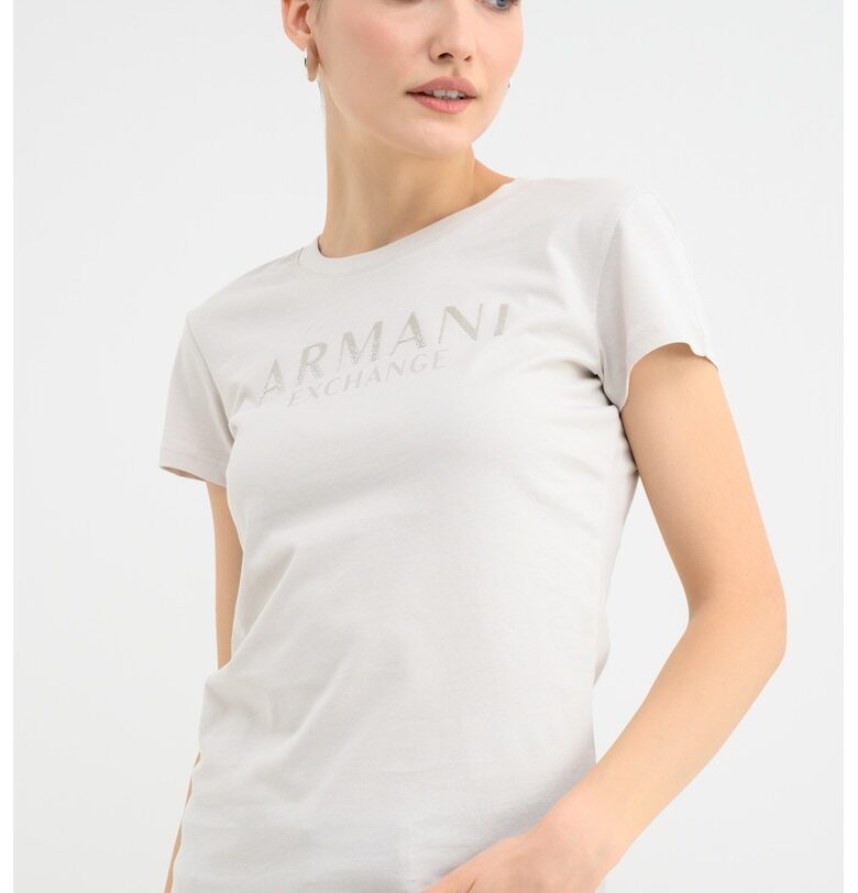Слим тениска с принт - Слонова кост/Сребрист ARMANI EXCHANGE