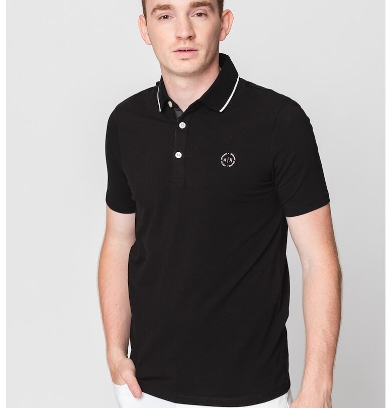 Слим тениска с яка и лого - Черен ARMANI EXCHANGE