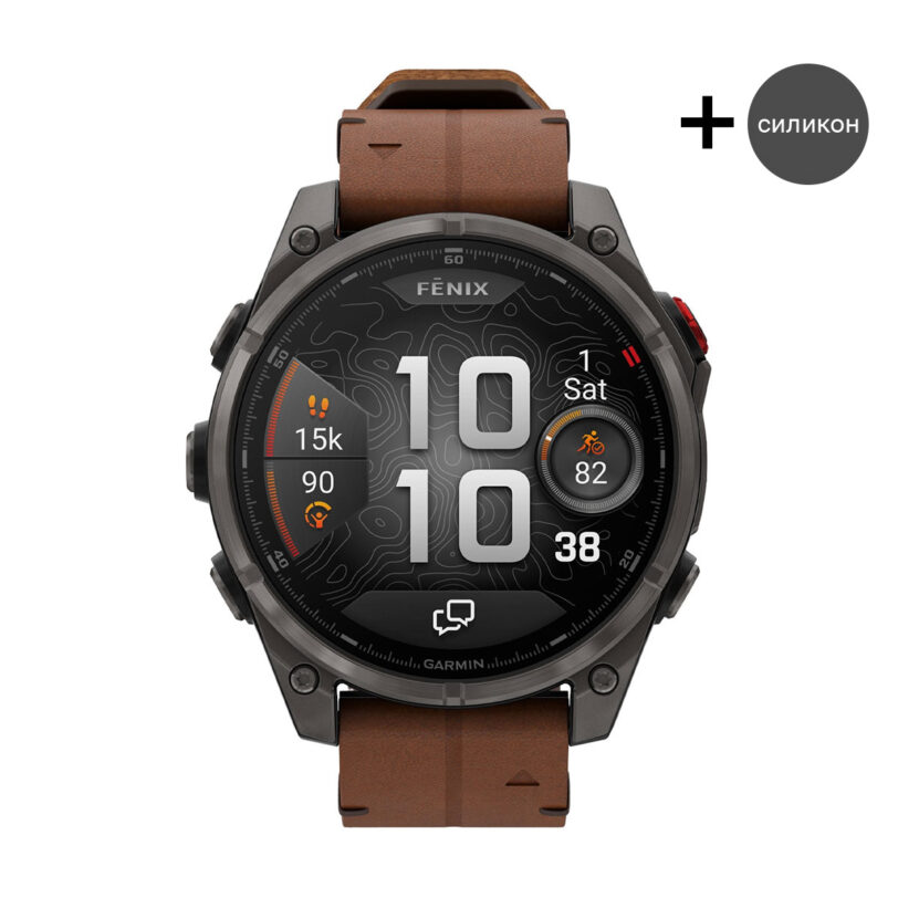 Оригинален Мъжки Смарт часовник Garmin Fenix 8 Pro Amoled 47 мм Sapphire Carbon Grey DLC Titanium/Chestnut/Grey 010-03198-40