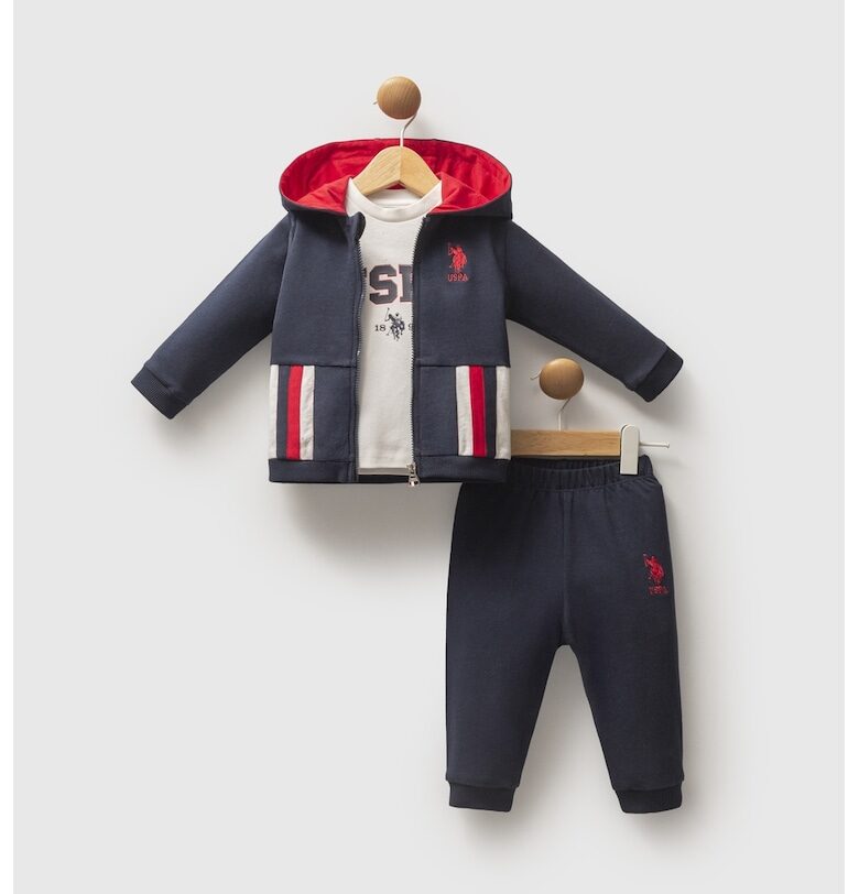 Спортен екип с цип и блуза - 3 части - Червен/Мръснобял/Тъмносин US Polo Assn