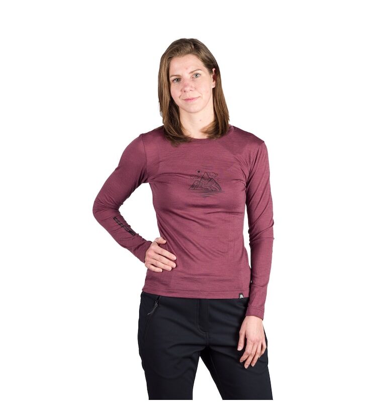 Спортна тениска  Aila от мериносова вълна - Бордо NORTHFINDER