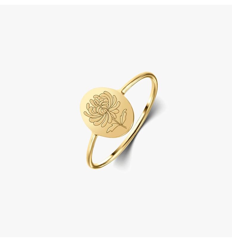 Сребърен пръстен Birth Flower Golden - ноемврийска хризантема INDIRA